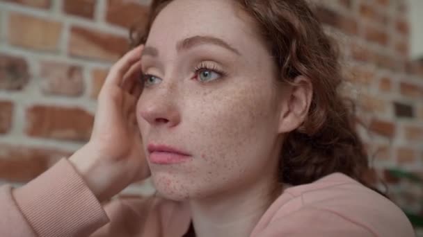 Close up of sad young caucasian woman. Shot with RED helium camera in 8K. - Footage, Video