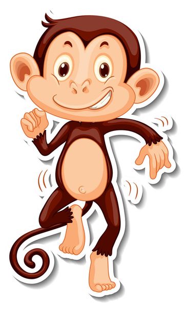 Εικονογράφηση αυτοκόλλητου χαρακτήρα μαϊμού - Διάνυσμα, εικόνα