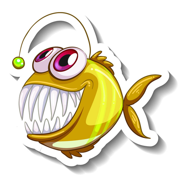 Sea Animal Sarjakuva Tarra Anglerfish kuva - Vektori, kuva