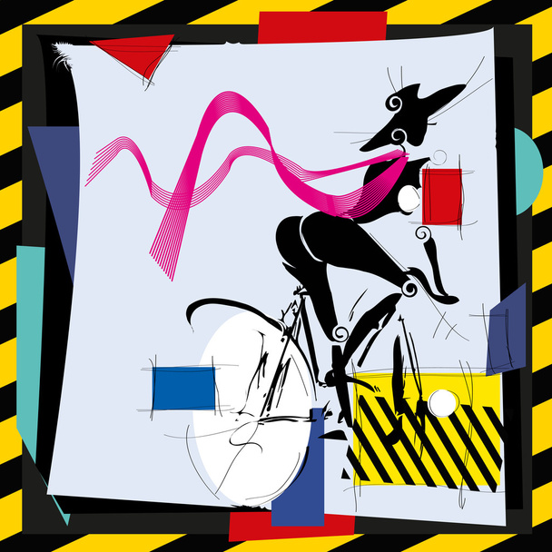 cubismfashion meisje per fiets - Vector, afbeelding