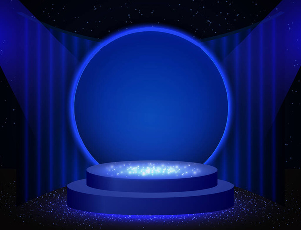 Vector illustration blue background with shining sparkle stage podium - Vector, Image
