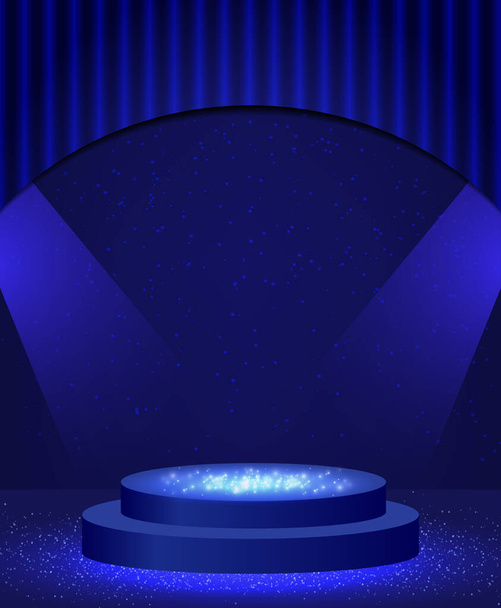 Ilustración vectorial fondo azul con brillante podio etapa chispa - Vector, imagen