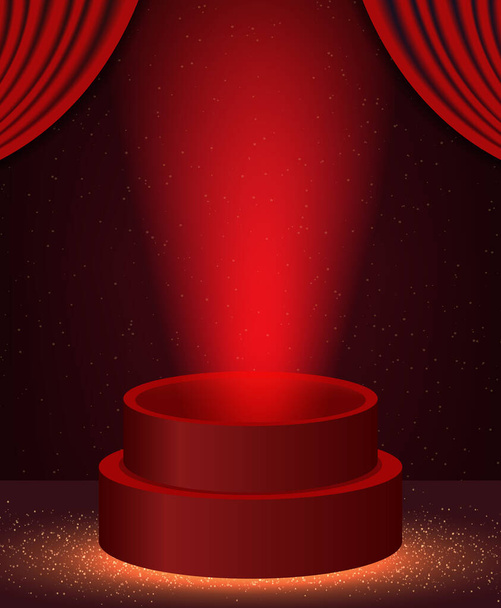 Εικονογράφηση διάνυσμα κόκκινο φόντο με λαμπερό βήμα στάδιο λάμψη για το σχεδιασμό - Διάνυσμα, εικόνα