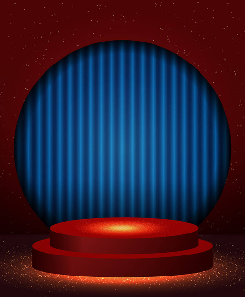 輝く輝きのステージ表彰台とベクトルイラスト赤と青のネオンの背景 - ベクター画像