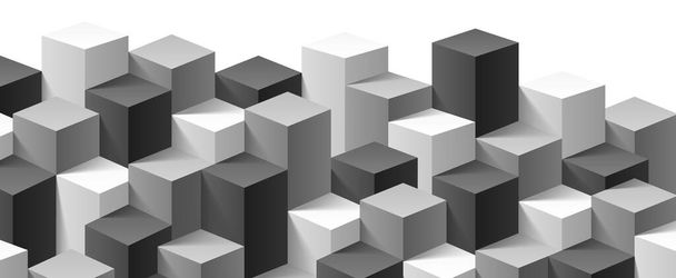 Textura abstracta de cubos 3d, fondo rectangular de formas negras grises geométricas, ilustración vectorial 10eps - Vector, imagen