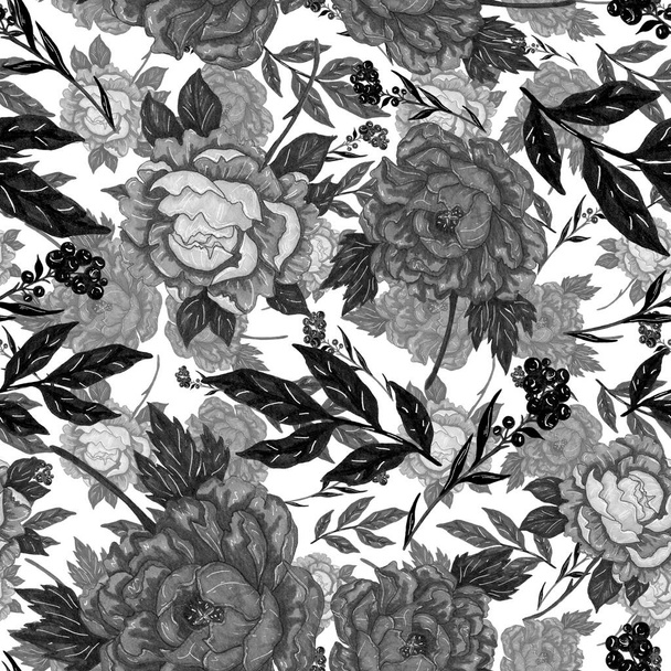 Çiçek buketli suluboya desenli. Klasik botanik çizimi. Her türlü tasarım için zarif bir dekorasyon. Renkli ve soyut çiçekli moda baskısı. Suluboya dokusu. - Fotoğraf, Görsel
