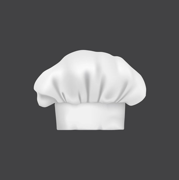 Ρεαλιστικό καπέλο σεφ, καπέλο μάγειρα και τοκ φούρναρη. 3d λευκό καπέλο σεφ. Vector εστιατόριο πράγματα καπέλο, καπέλο κουζίνας, κοστούμι για τη μαγειρική, απομονωμένο κεφάλι φορούν με διπλωμένα ρούχα τρύγου στέμμα - Διάνυσμα, εικόνα