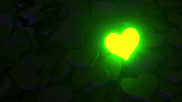 Neonové dynamické srdce na černém pozadí. 3D vykreslení. - Záběry, video