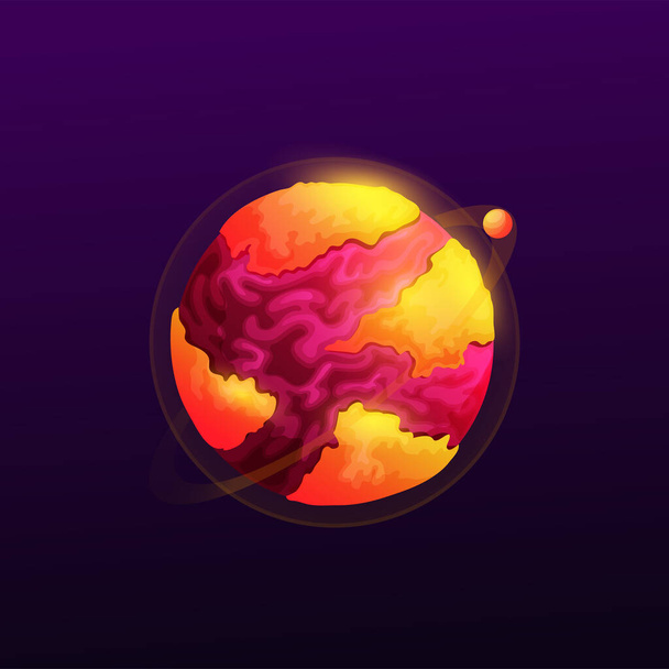 Fantasy planet, cartoon globe van lava en magma geïsoleerde fantasie buitenaardse wereld in de diepe ruimte. Vector hete brandende bol, asteroïde satelliet met rotsachtig oppervlak. UI, GUI interface magie fantastische planeet - Vector, afbeelding