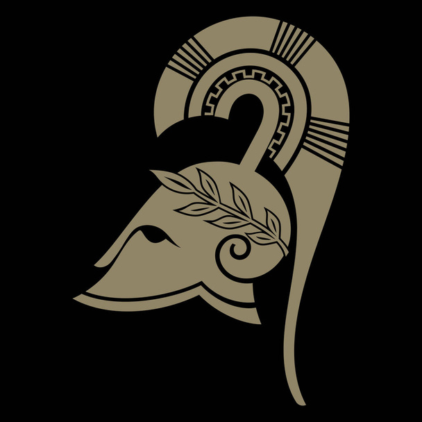 Αρχαίο Σπαρτιατικό κράνος και ελληνικό στολίδι meander - Διάνυσμα, εικόνα