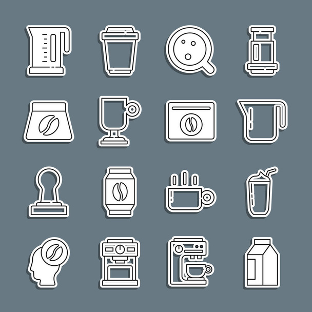 Set line Bag of coffee beans Milkshake Coffee pot cup Irish Electric kettle and icon. Vector. - Vettoriali, immagini