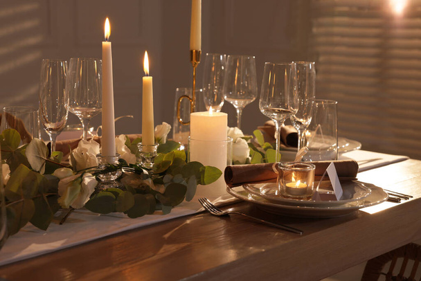 Festive table setting with beautiful tableware and decor indoors - 写真・画像
