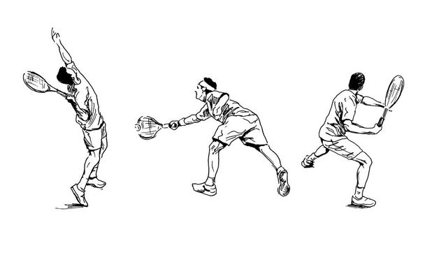 Set of hand sketches of tennis players. Vector illustration. - Vektor, Bild