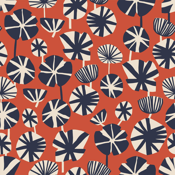 Vektör retro soyut çağdaş çiçek illüstrasyon motifi pürüzsüz tekrarlayan moda kumaş ev dekorasyonu tekstil dijital sanat eserleri  - Vektör, Görsel