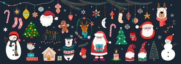 Natal grande coleção com elementos tradicionais, design sazonal de inverno - Vetor, Imagem
