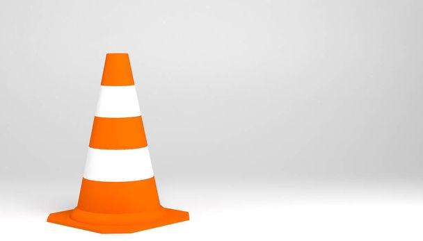 Cone de trânsito em fundo branco neutro. Ilustração 3D. - Foto, Imagem