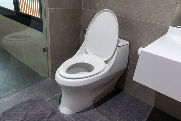 Toilet in the bathroom. ceramic toilet bowl indoors, top view .toilet bowl in bathroom. - Фото, зображення