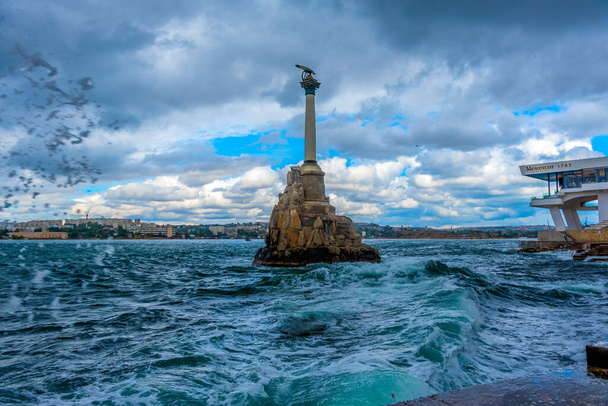 Crimea, Sevastopol 13,09,2021 Monument to the sunken ships in a storm - Fotoğraf, Görsel