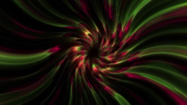  Fondo abstracto. Brillante remolino sobre fondo negro. El concepto de espacio-tiempo. Color rojo verde. animación 3d. - Metraje, vídeo