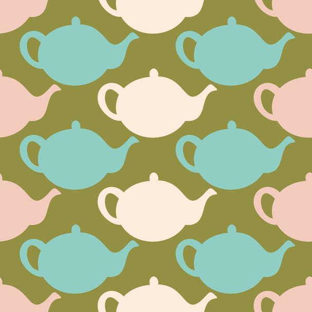 Vector seamless pattern with silhouettes of teapots arranged chequerwise. Design with hand drawn teapots. - Vector, Image