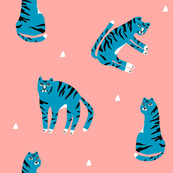 Naadloos patroon met blauwe aqua tijgers. Vectorkunst. - Vector, afbeelding