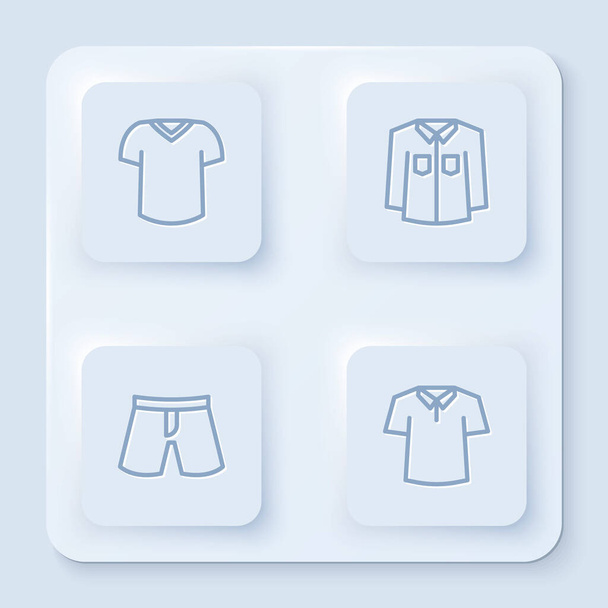 Встановіть футболку, сорочку, короткі або штани і . Біла квадратна кнопка. Векторні
 - Вектор, зображення