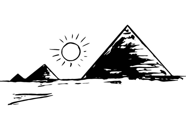 černobílý obraz pyramid v poušti - Fotografie, Obrázek