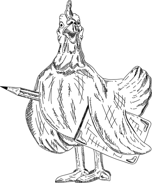Hen with pencil and book - Wektor, obraz