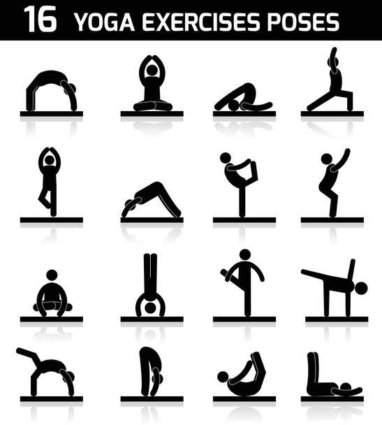 Yoga ejercicios iconos negro
 - Vector, imagen