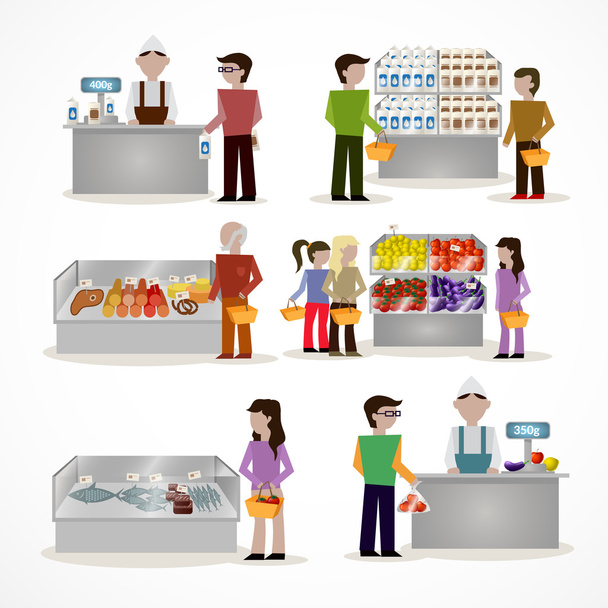 People in supermarket - Vector, Image