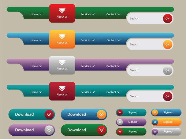 Navigation menu and internet button set - Vector, afbeelding
