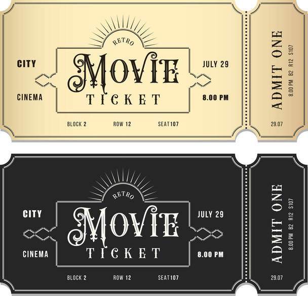 Modelos de bilhetes de cinema estilo vintage definidos em fundo claro e escuro. Vetor, pode ser usado para impressão. - Vetor, Imagem