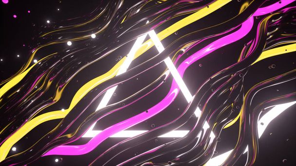 Blinkende Drähte und Dreieck. Abstrakte Club-Komposition mit Neon-Blitzen. 3D-Illustration - Foto, Bild
