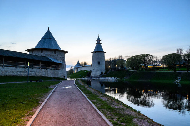 kremlin towers. Historic site in Pskov. Pskov, fortress wall. A beautiful evening. - Photo, Image