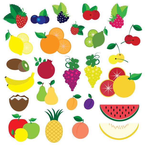 Colorful fruits and berries - Vector, Image