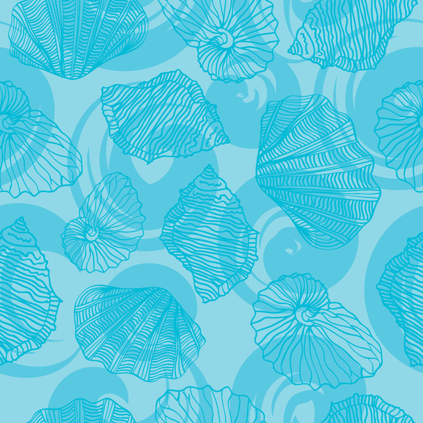 Shells and waves curls seamless pattern. - Вектор,изображение