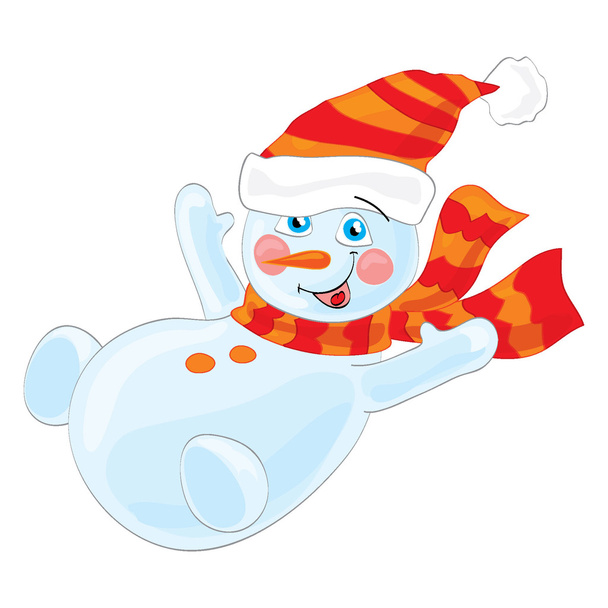 Joyful Snowman deslizando pela colina gelada
 - Vetor, Imagem