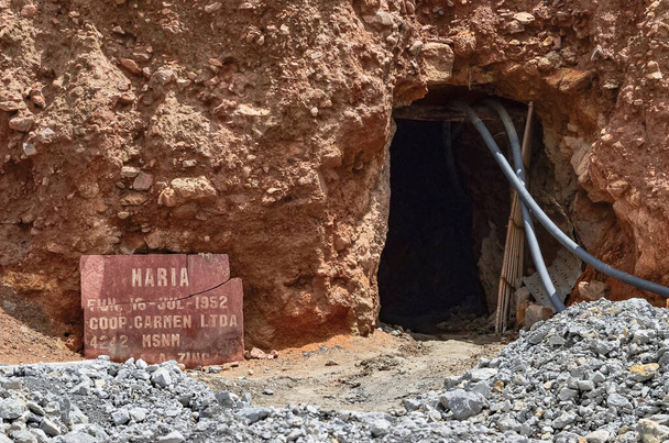 Entrance into a silver mine of Cerro Rico in Potosi, Bolivia, South America. The richest mine of the colonial exploitation in the Spanish conquest in Latin America that left the city in poverty. - Photo, Image