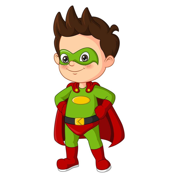 Векторная иллюстрация счастливого супергероя мультфильма, позирующего
 - Вектор,изображение