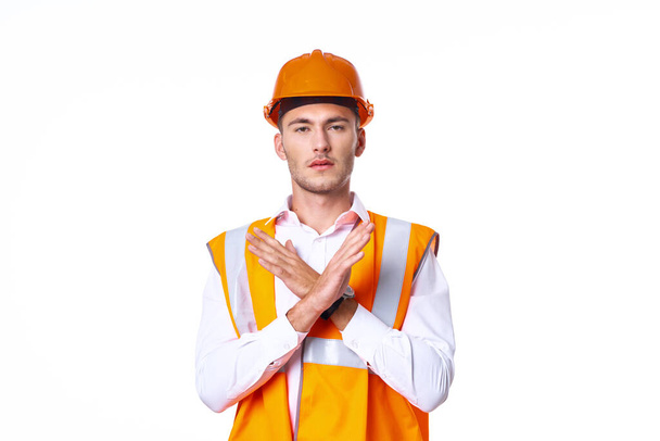 working man in orange uniform posing construction - Fotó, kép