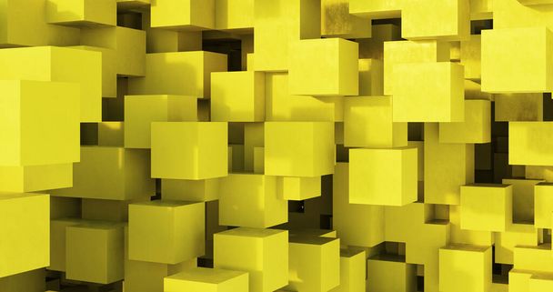 yellow cubes abstract background, 3d render - Фото, изображение
