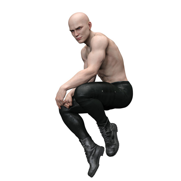 Urban Fantasy Caucasian Hombre con el pelo largo 3D representación Ilustración 3D - Foto, Imagen