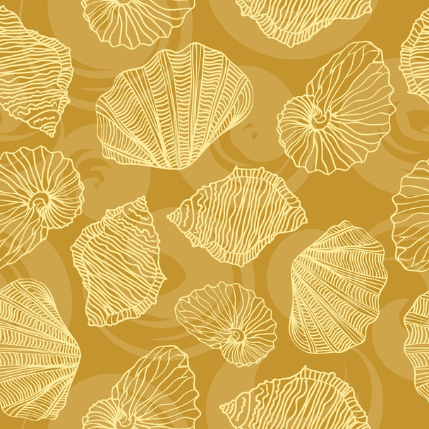 Shells and waves curls seamless pattern. - Vector, Image
