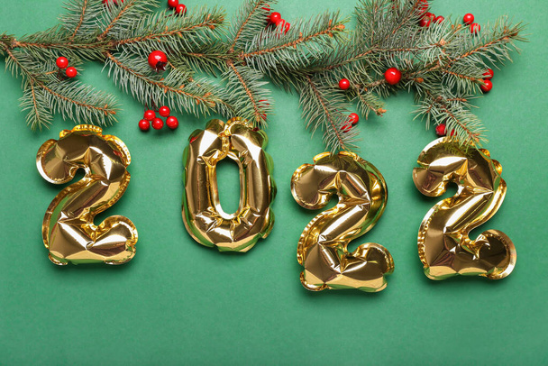New Year composition with figure 2022 on color background - Photo, Image