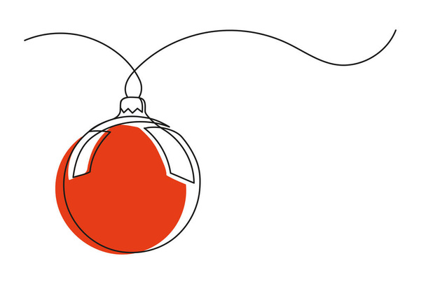 Continuous one line drawing of Christmas ball. Christmas ball of red color isolated on white background. Vector illustration - Vettoriali, immagini