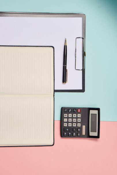 folder for papers office accessories notepad colorful background business tools - 写真・画像