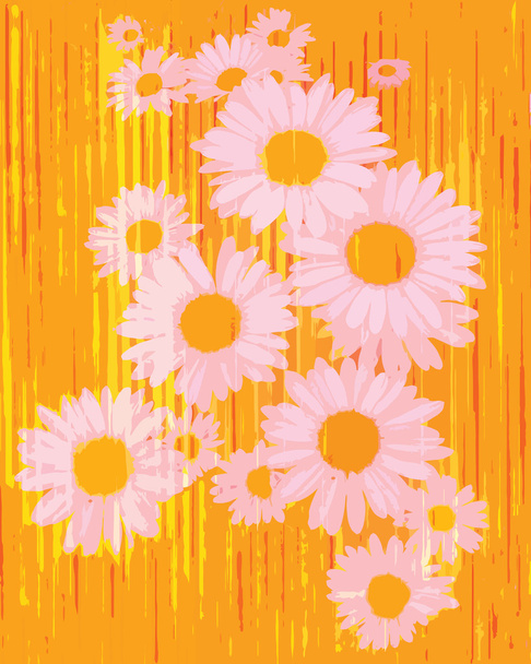 Цветочный бесшовный узор со стилизованной белой ромашкой на гранжевом полосатом фоне
 - Вектор,изображение