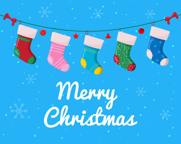 Χριστουγεννιάτικη κάλτσα με δώρα μέσα. Χειμερινά εξαρτήματα - Διάνυσμα, εικόνα