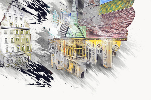 Radnice ve Vratislavi, Polsko, výtvarná ilustrace retro starožitnost, model, miniatura - Fotografie, Obrázek