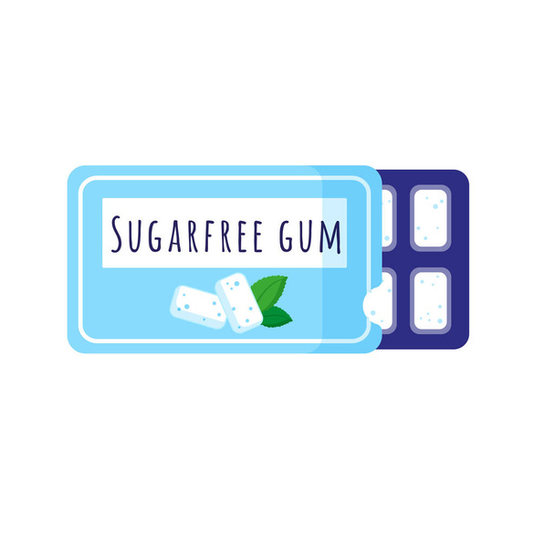 Vector cartoon open packaging of sugar free mint gum. Dental concept. - Vector, Image